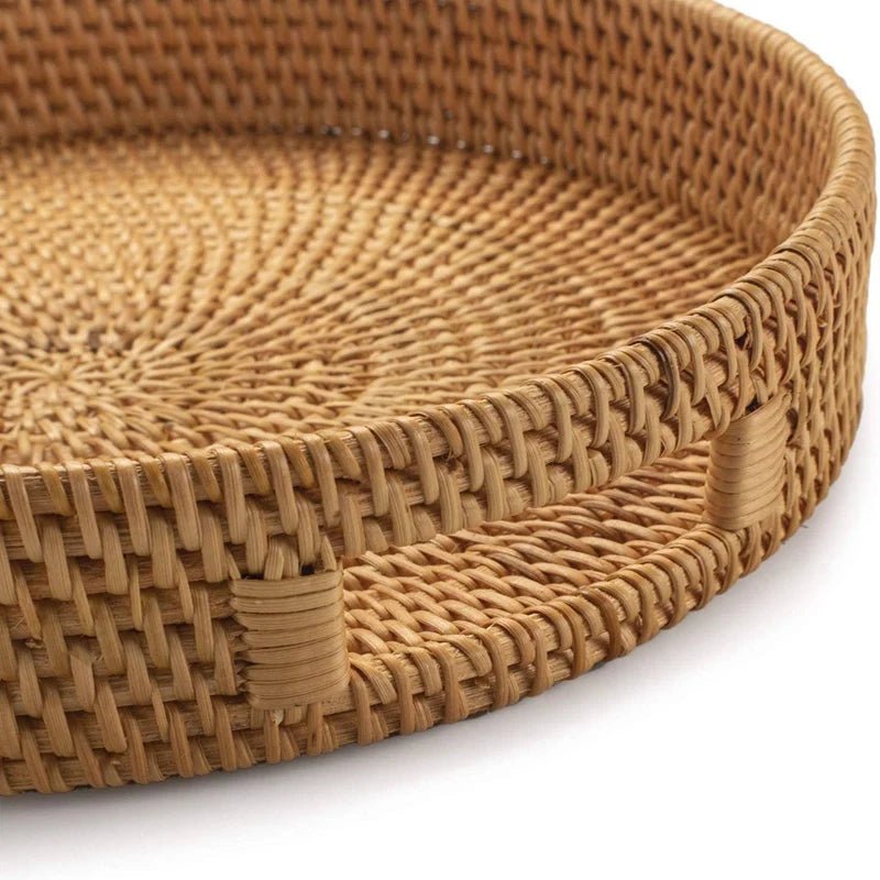 מגש ראטן עמוק עגול עם ידיות מובנות | דגם Round Boho Tray - My Store