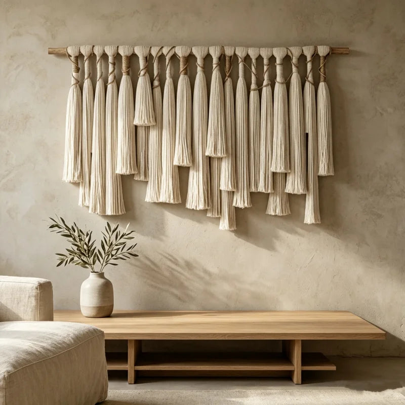 שטיח קיר מקורמה ענקי עם גדילים | דגם Grand Boho Macrame