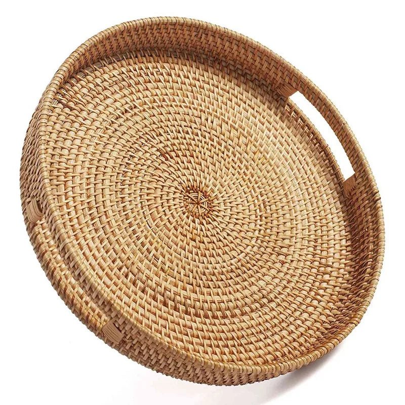 מגש ראטן עמוק עגול עם ידיות מובנות | דגם Round Boho Tray - My Store