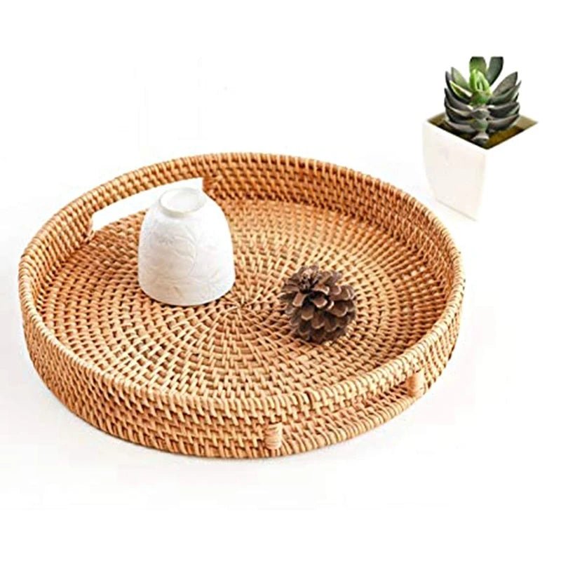 מגש ראטן עמוק עגול עם ידיות מובנות | דגם Round Boho Tray - My Store