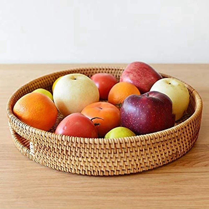 מגש ראטן עמוק עגול עם ידיות מובנות | דגם Round Boho Tray - My Store