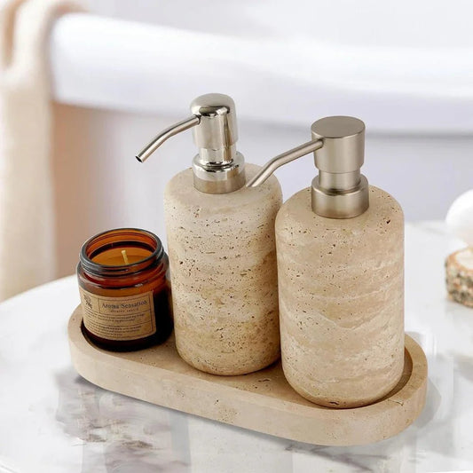 מגש אבן טרוורטין מלבני לשידה ולאמבטיה | דגם Travertine Vanity Tray - My Store