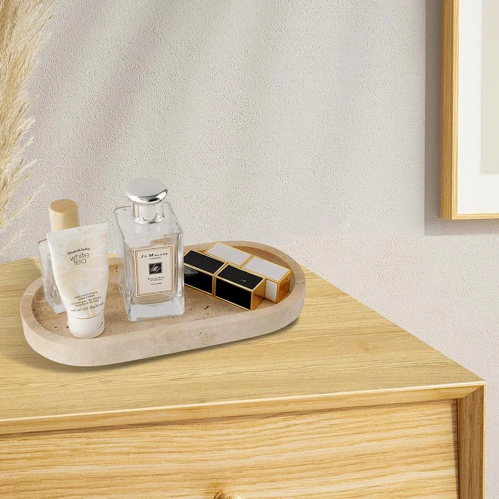 מגש אבן טרוורטין מלבני לשידה ולאמבטיה | דגם Travertine Vanity Tray - My Store