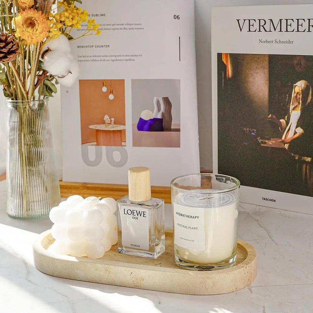 מגש אבן טרוורטין מלבני לשידה ולאמבטיה | דגם Travertine Vanity Tray - My Store