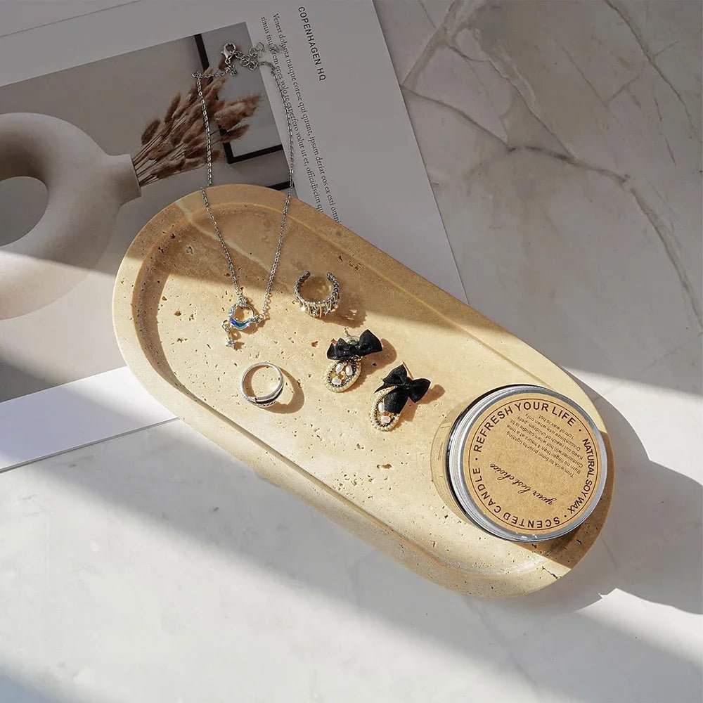 מגש אבן טרוורטין מלבני לשידה ולאמבטיה | דגם Travertine Vanity Tray - My Store