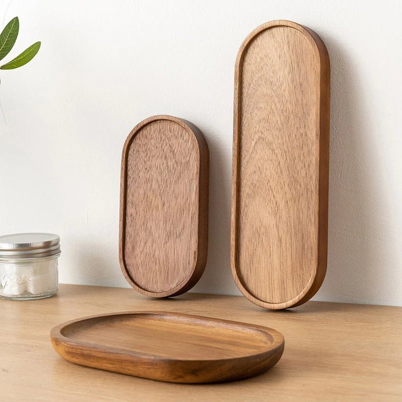 מגש עץ מלא אליפטי בסגנון ג'פנדי | דגם Zen Wood Tray - My Store