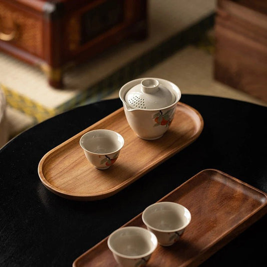 מגש עץ מלא אליפטי בסגנון ג'פנדי | דגם Zen Wood Tray - My Store